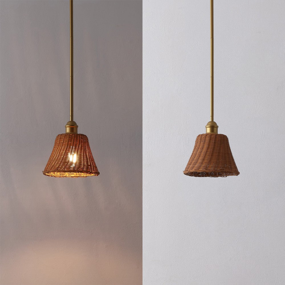 Larkspur 1-Light Coastal Bohemian Metal and Woven Rattan LED Pendant Light