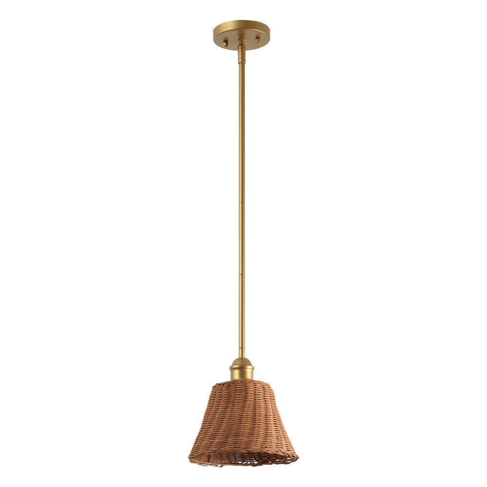 Larkspur 1-Light Coastal Bohemian Metal and Woven Rattan LED Pendant Light