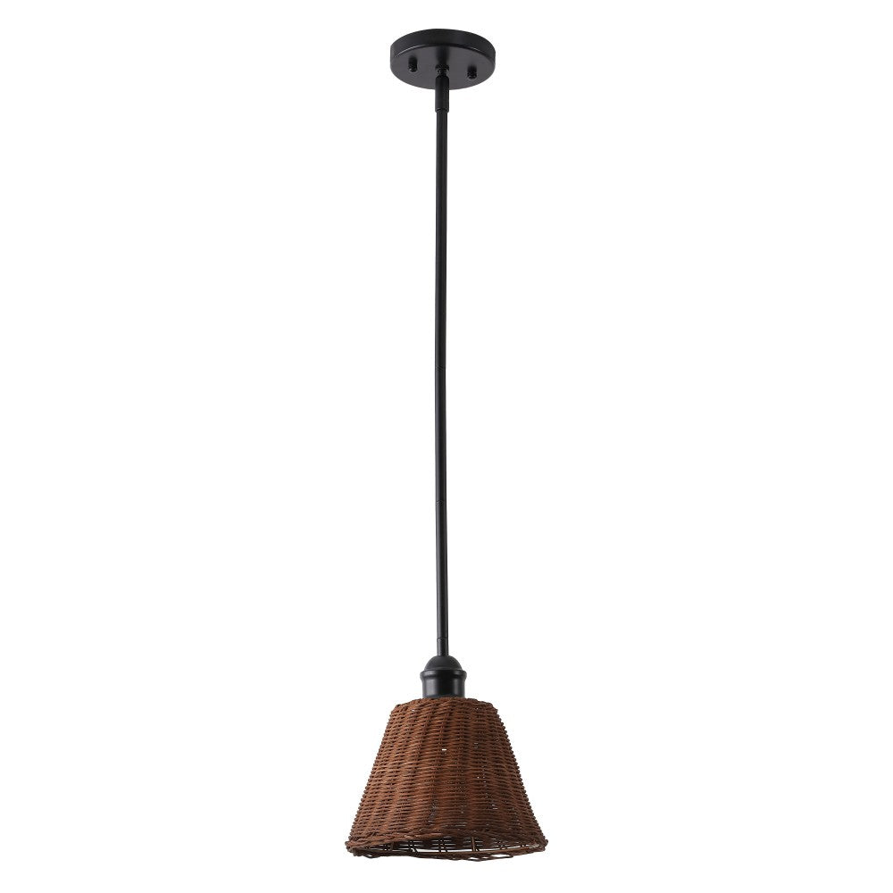 Larkspur 1-Light Coastal Bohemian Metal and Woven Rattan LED Pendant Light