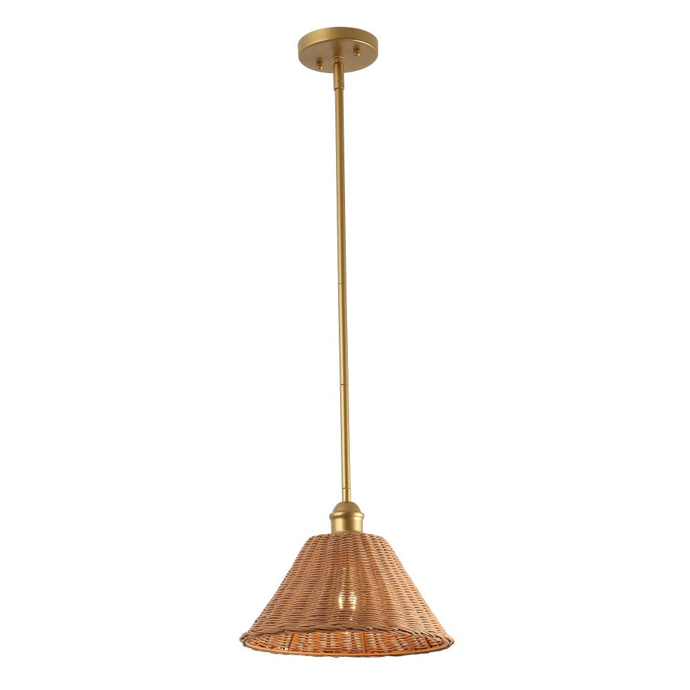 Larkspur 1-Light Coastal Bohemian Metal and Woven Rattan LED Pendant Light