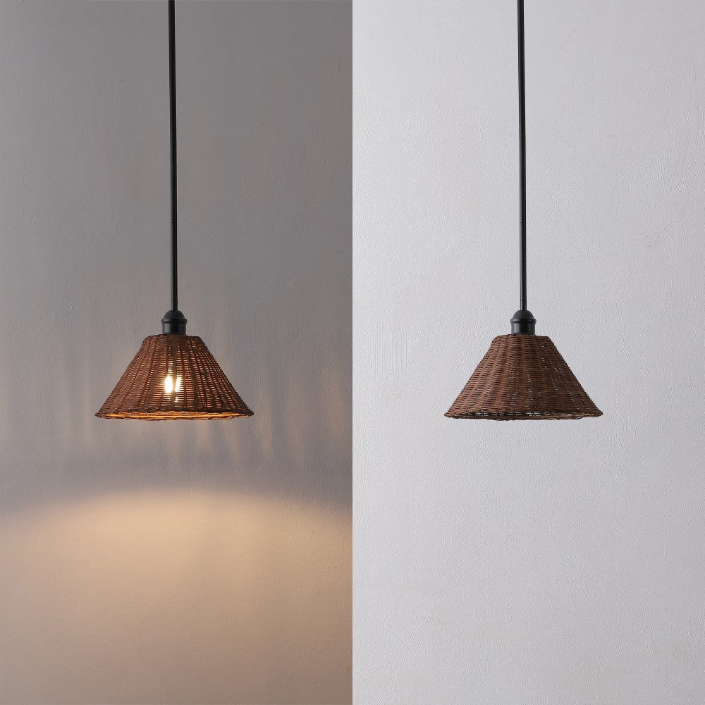 Larkspur 1-Light Coastal Bohemian Metal and Woven Rattan LED Pendant Light