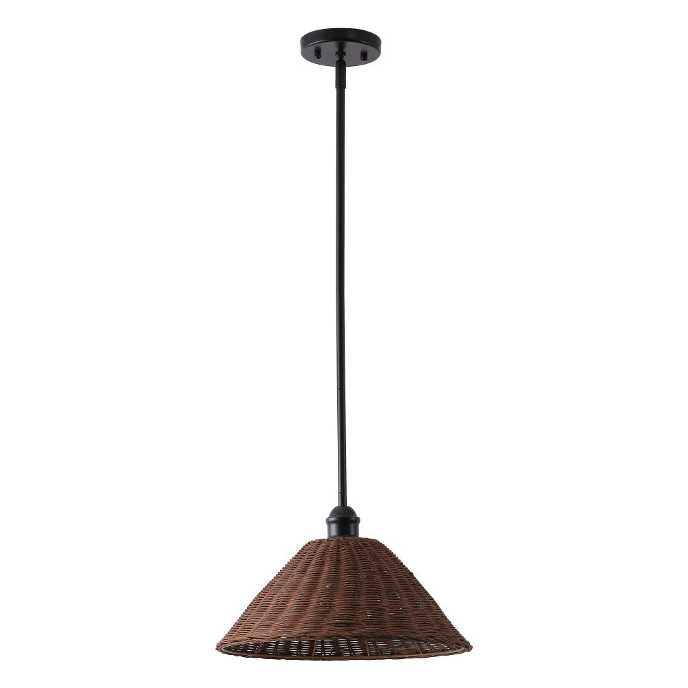 Larkspur 1-Light Coastal Bohemian Metal and Woven Rattan LED Pendant Light