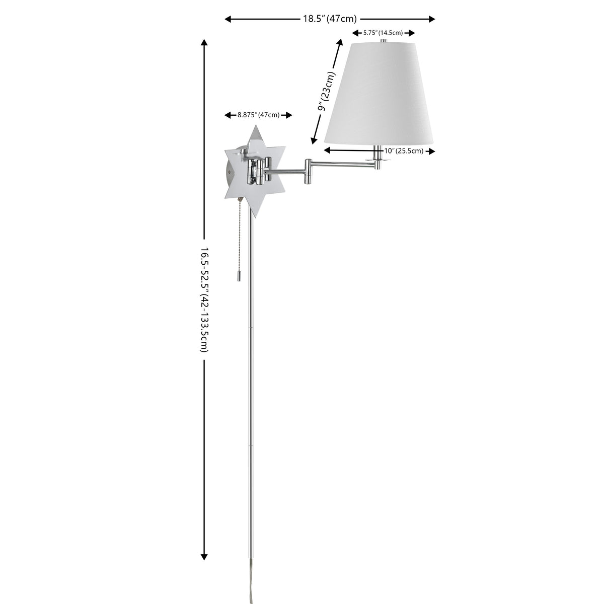 Howe 18.5" Modern French Country Swing Arm Plug-In or Hardwired Iron LED Star Wall Sconce with Pull-Chain and USB Charging Port