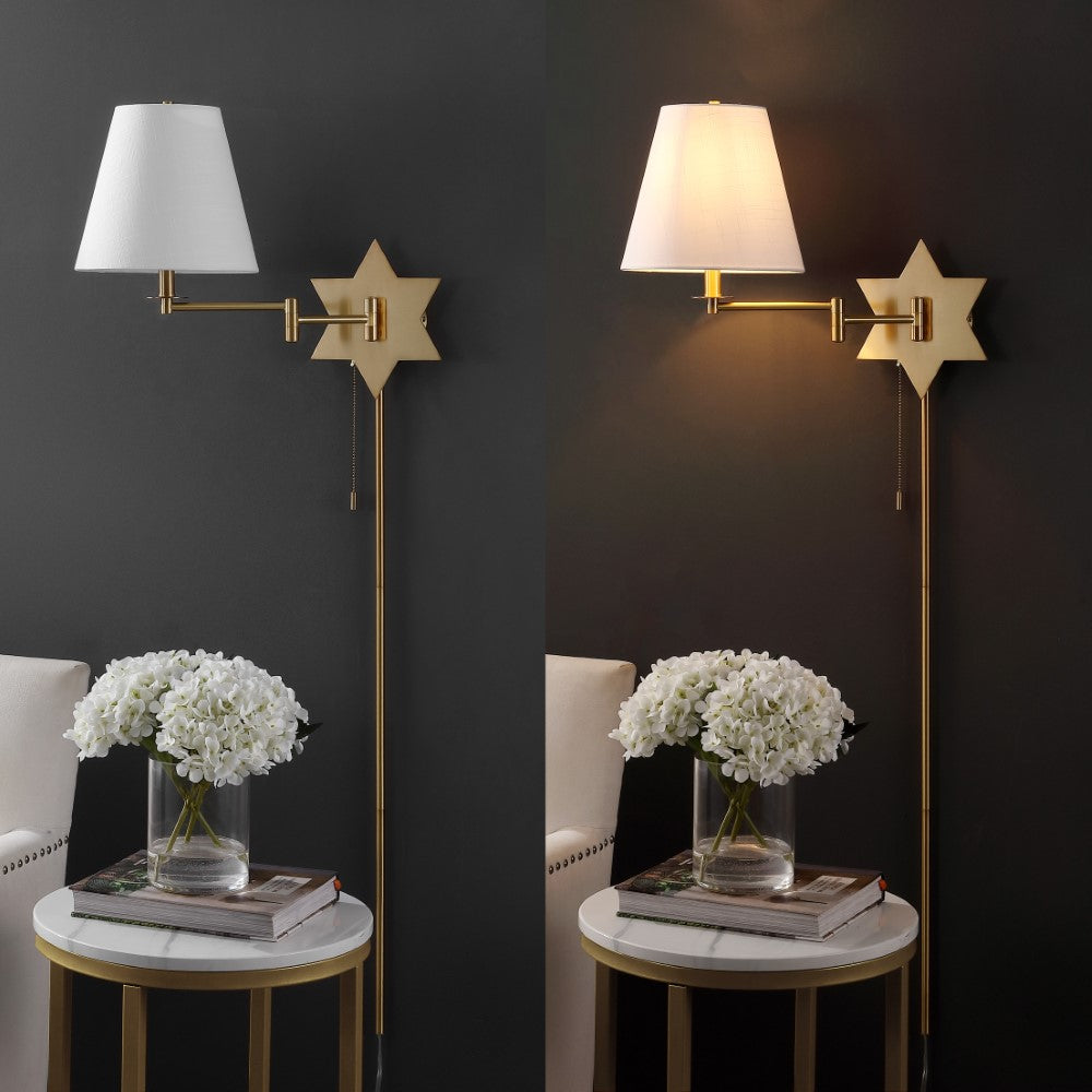 Howe 18.5" Modern French Country Swing Arm Plug-In or Hardwired Iron LED Star Wall Sconce with Pull-Chain and USB Charging Port