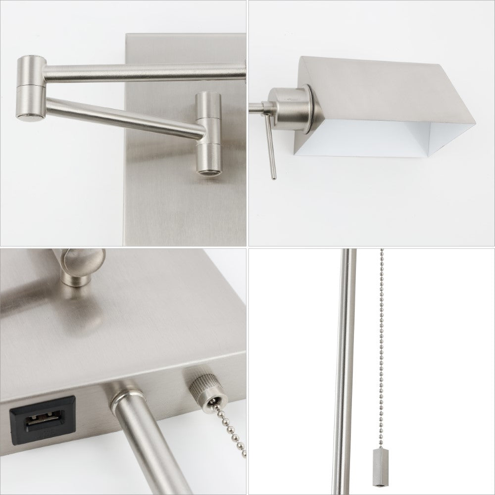 Davis Farmhouse Industrial Single Swing Arm Plug-In or Hardwired Iron LED Wall Sconce with Pull-Chain