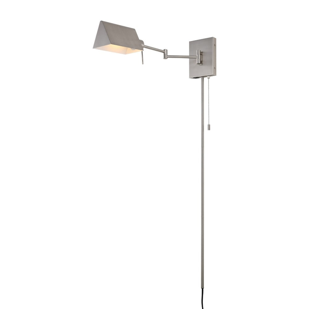 Davis Farmhouse Industrial Single Swing Arm Plug-In or Hardwired Iron LED Wall Sconce with Pull-Chain