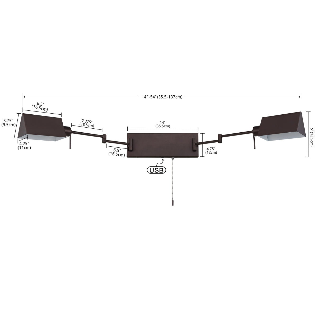 Davis Farmhouse Industrial Single Swing Arm Plug-In or Hardwired Iron LED Wall Sconce with Pull-Chain
