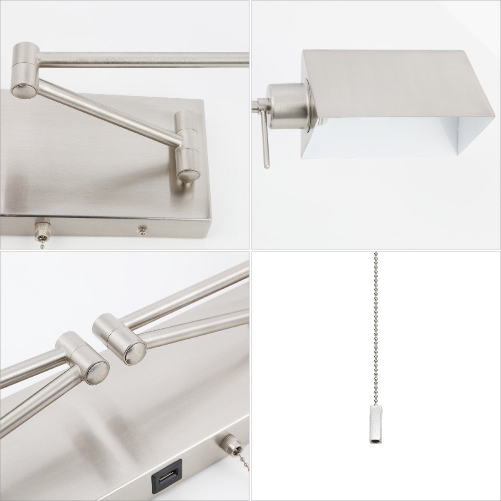 Davis Farmhouse Industrial Single Swing Arm Plug-In or Hardwired Iron LED Wall Sconce with Pull-Chain