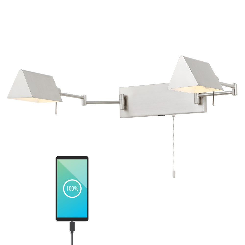 Davis Farmhouse Industrial Single Swing Arm Plug-In or Hardwired Iron LED Wall Sconce with Pull-Chain