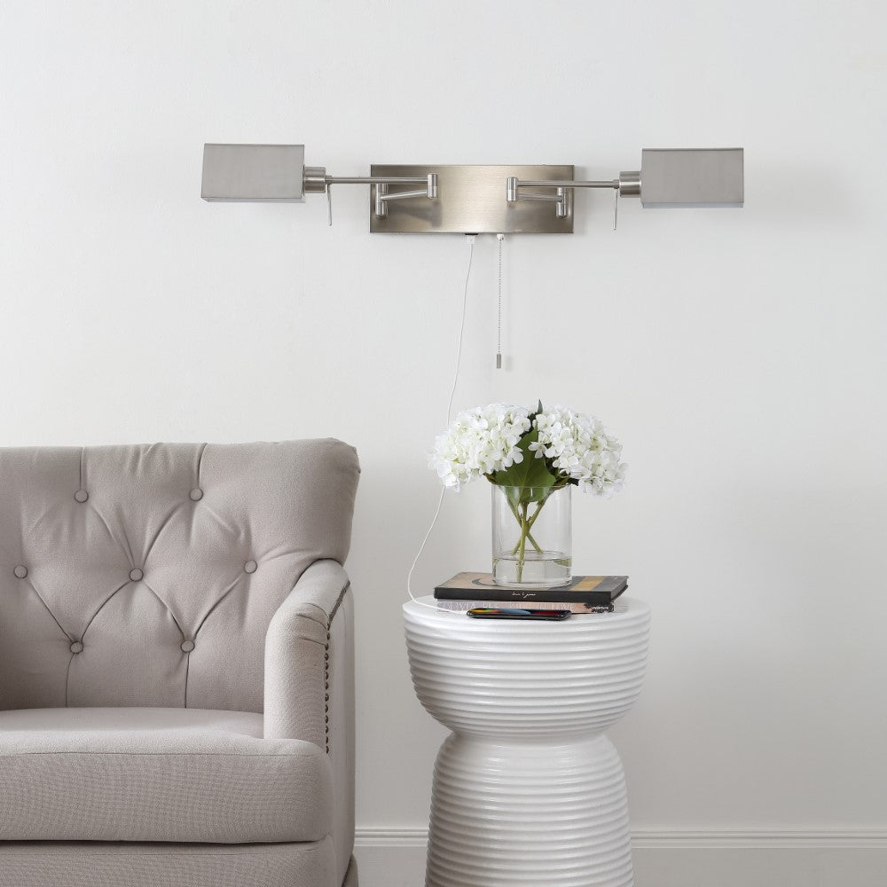 Davis Farmhouse Industrial Single Swing Arm Plug-In or Hardwired Iron LED Wall Sconce with Pull-Chain