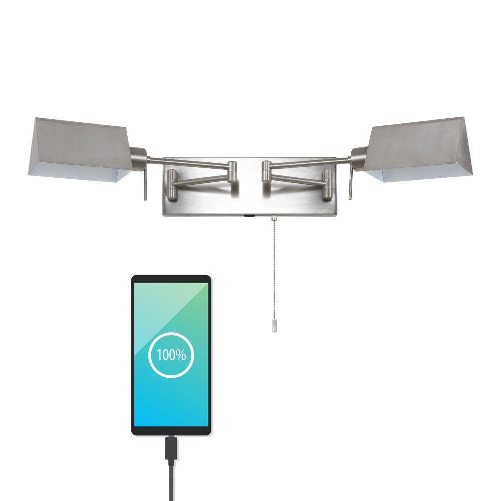 Davis Farmhouse Industrial Single Swing Arm Plug-In or Hardwired Iron LED Wall Sconce with Pull-Chain