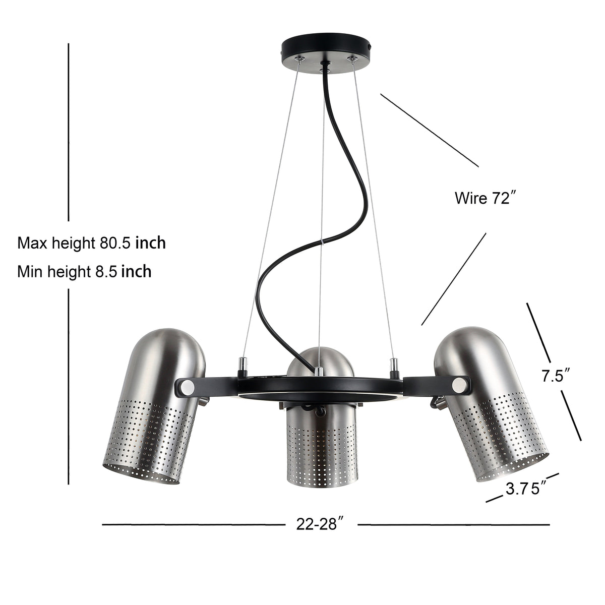 Ostrich 22" 3-Light Adjustable Metal LED Chandelier