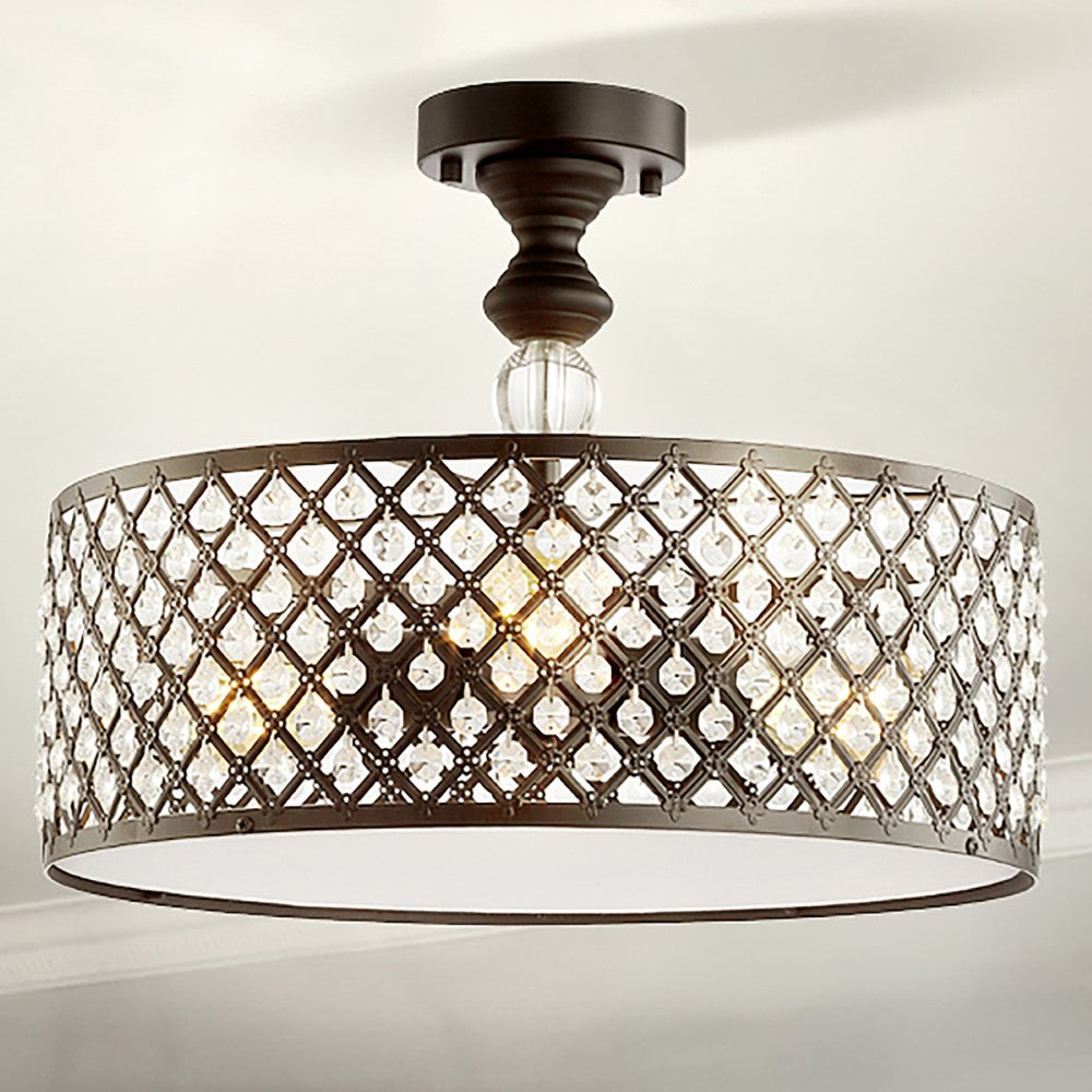 Stork 17" 3-Light Crystal/Metal Drum Semi-Flush Mount