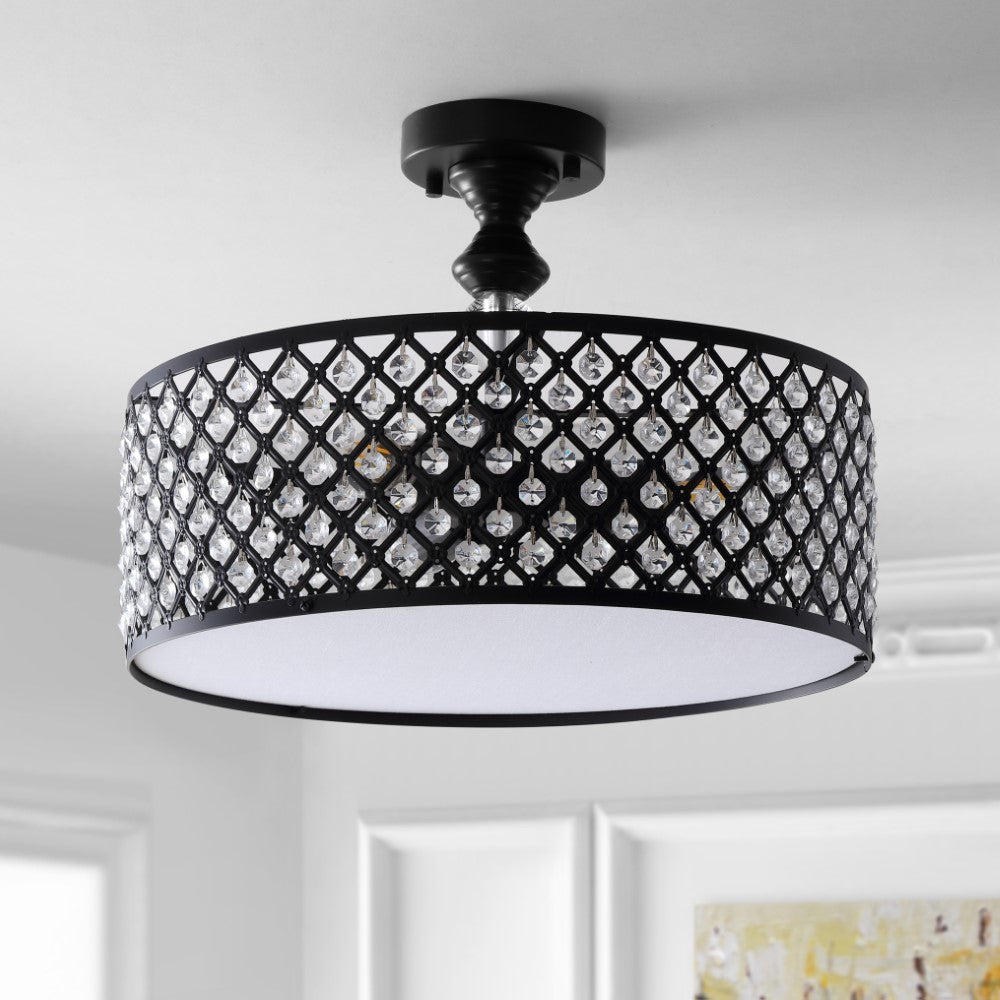 Stork 17" 3-Light Crystal/Metal Drum Semi-Flush Mount