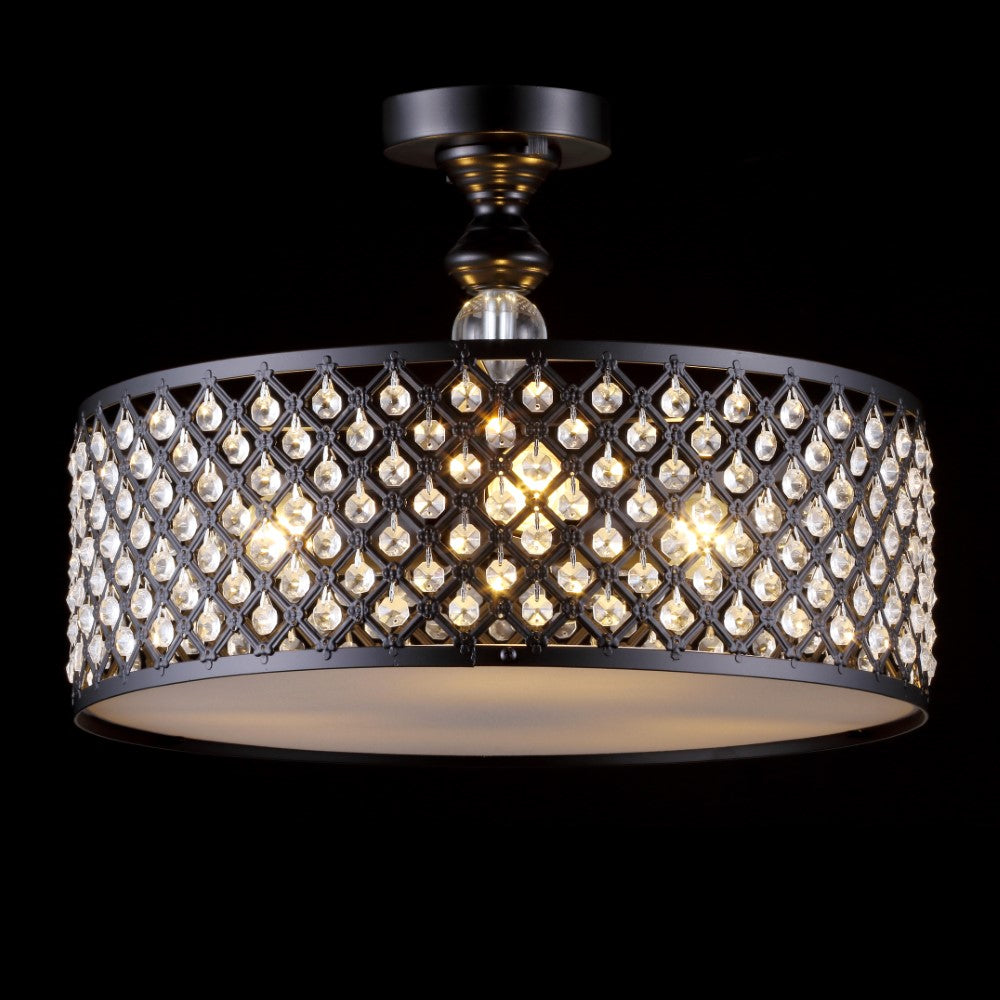 Stork 17" 3-Light Crystal/Metal Drum Semi-Flush Mount