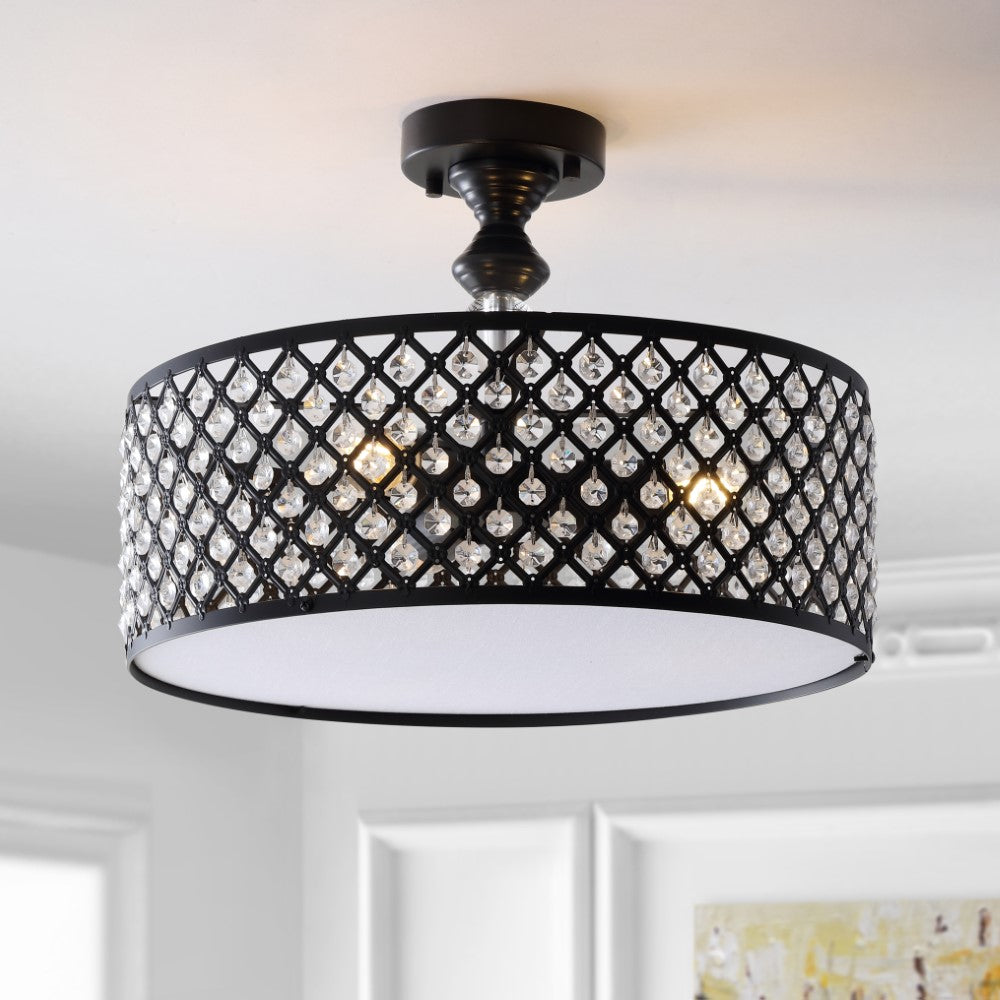 Stork 17" 3-Light Crystal/Metal Drum Semi-Flush Mount