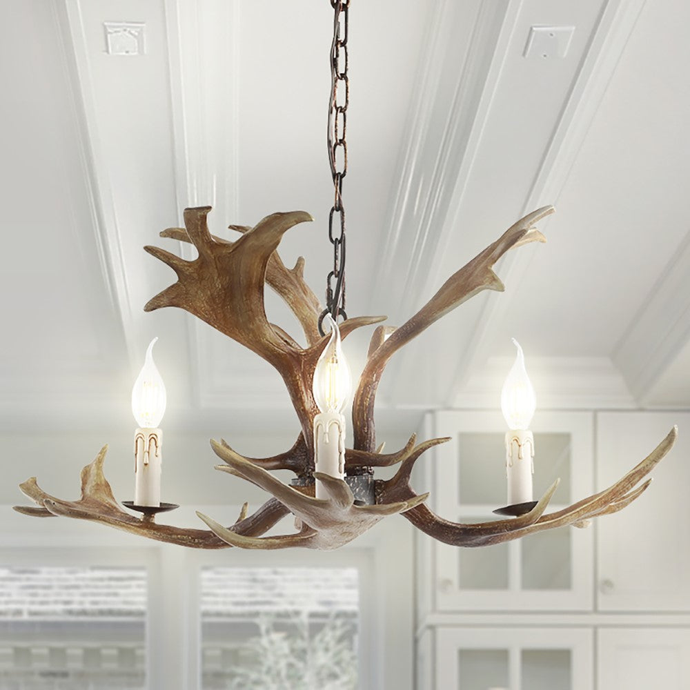 Maple 27" Adjustable Resin Antler 3-Light LED Chandelier