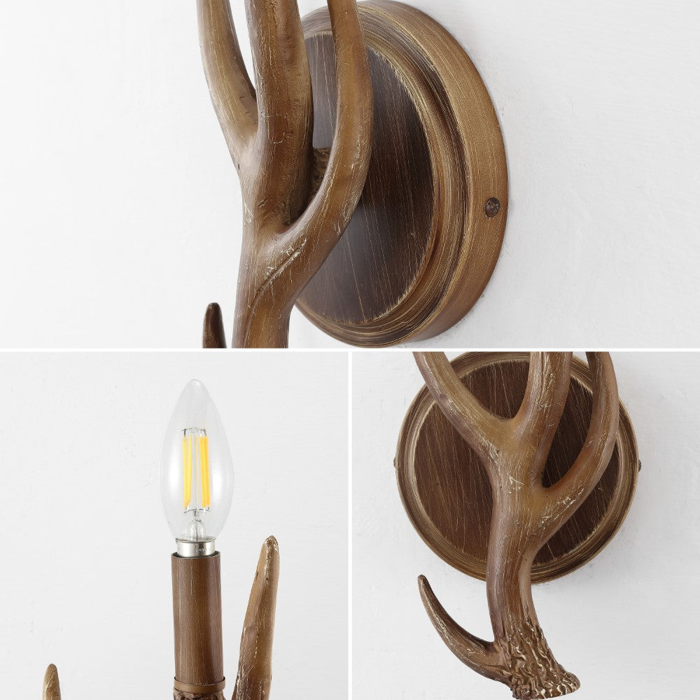 European 5.5" 1-Light Southwestern Bohemian Resin/Iron Faux Antler LED Sconce Set 2