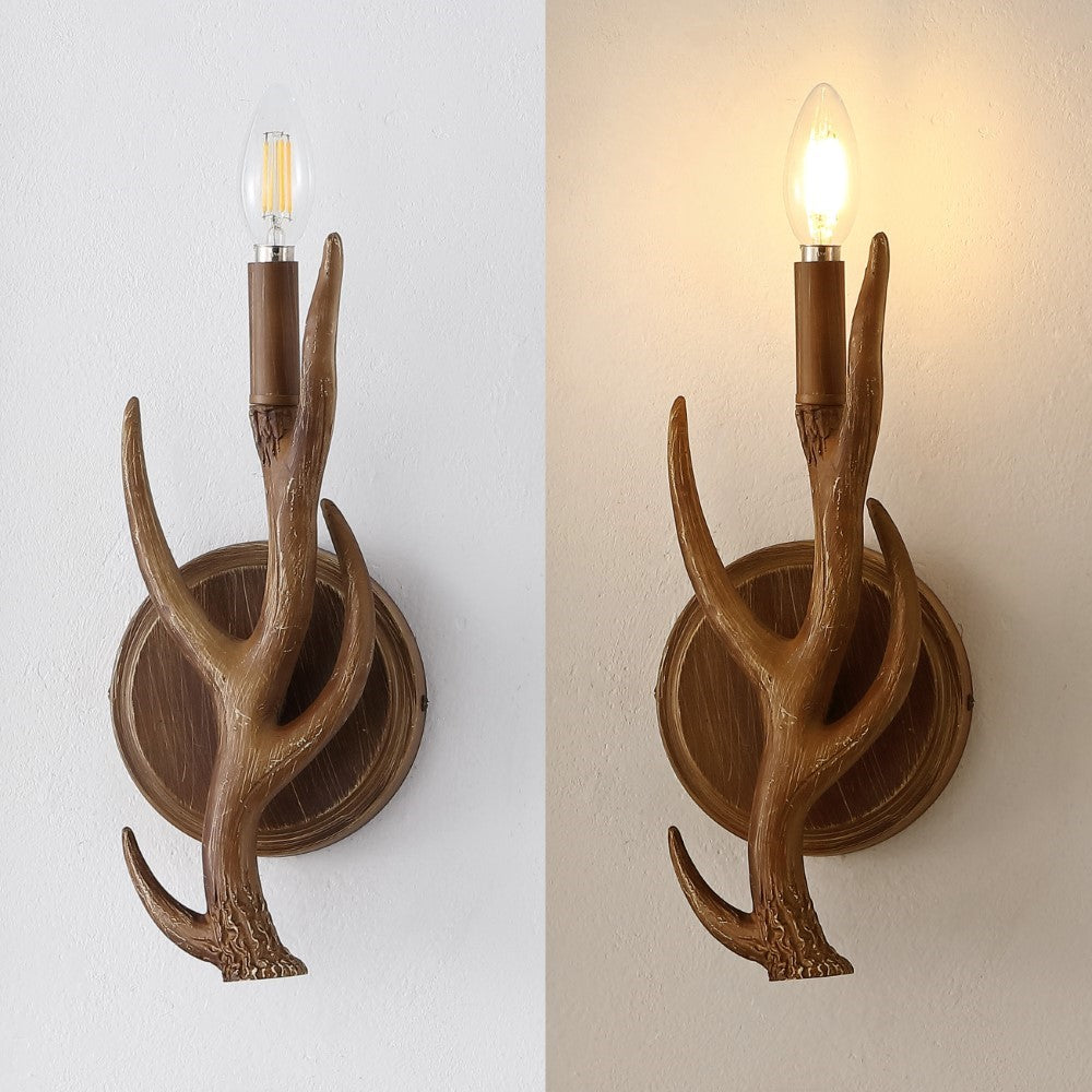 European 5.5" 1-Light Southwestern Bohemian Resin/Iron Faux Antler LED Sconce Set 2