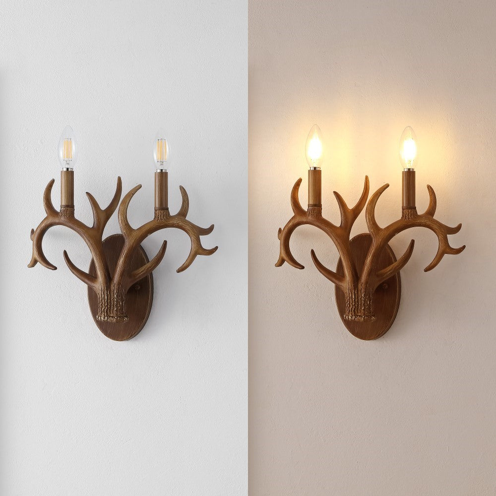Antler 13.25" 2-Light Southwestern Bohemian Resin/Iron Faux Antler LED Sconce
