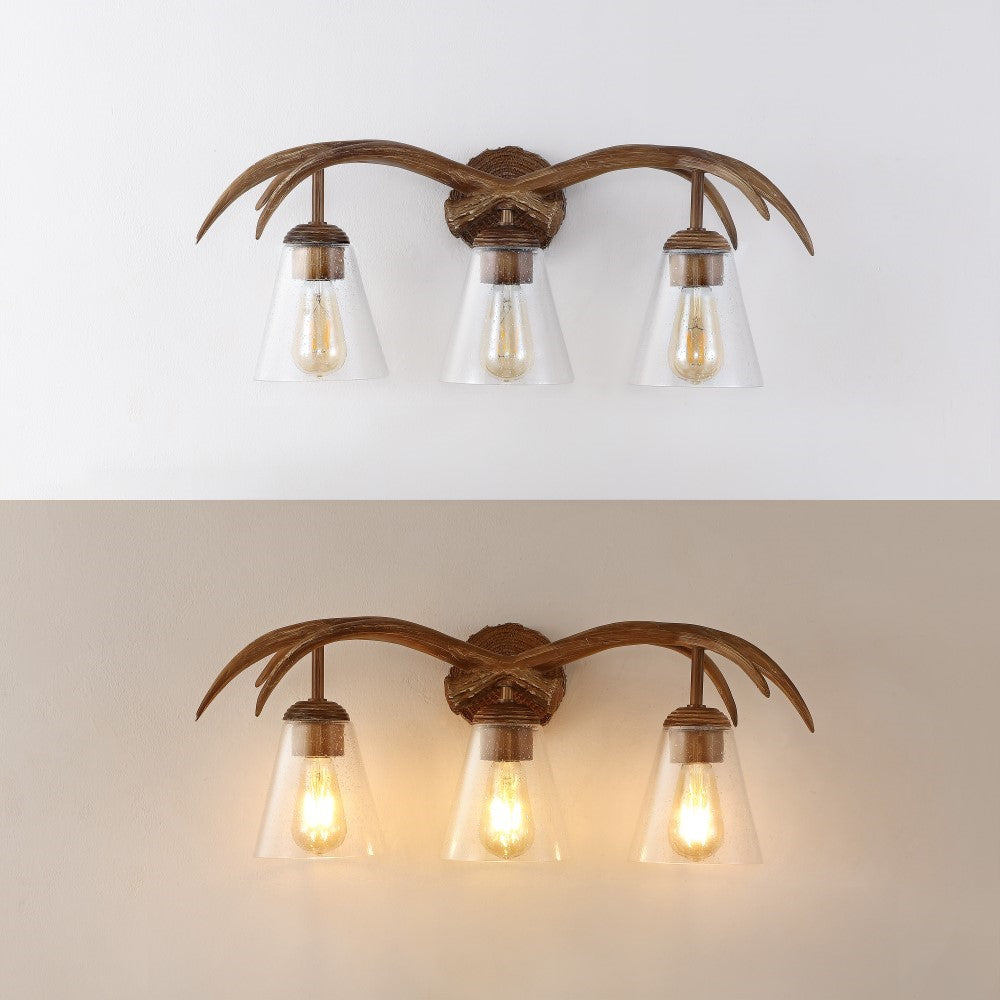 allen 25.5" 3-Light Southwestern Bohemian Resin/Seeded Glass Faux Antler LED Vanity Light