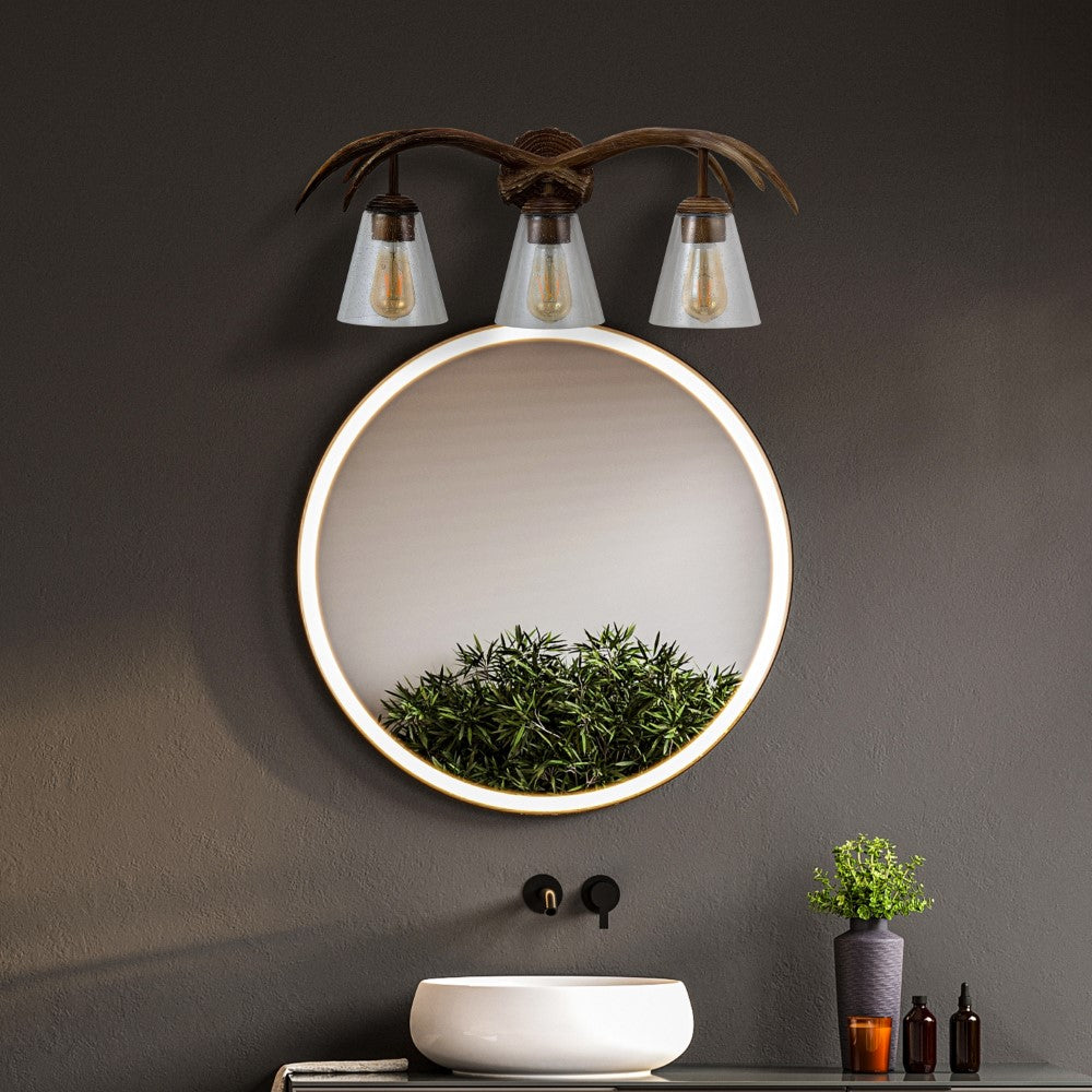 allen 25.5" 3-Light Southwestern Bohemian Resin/Seeded Glass Faux Antler LED Vanity Light