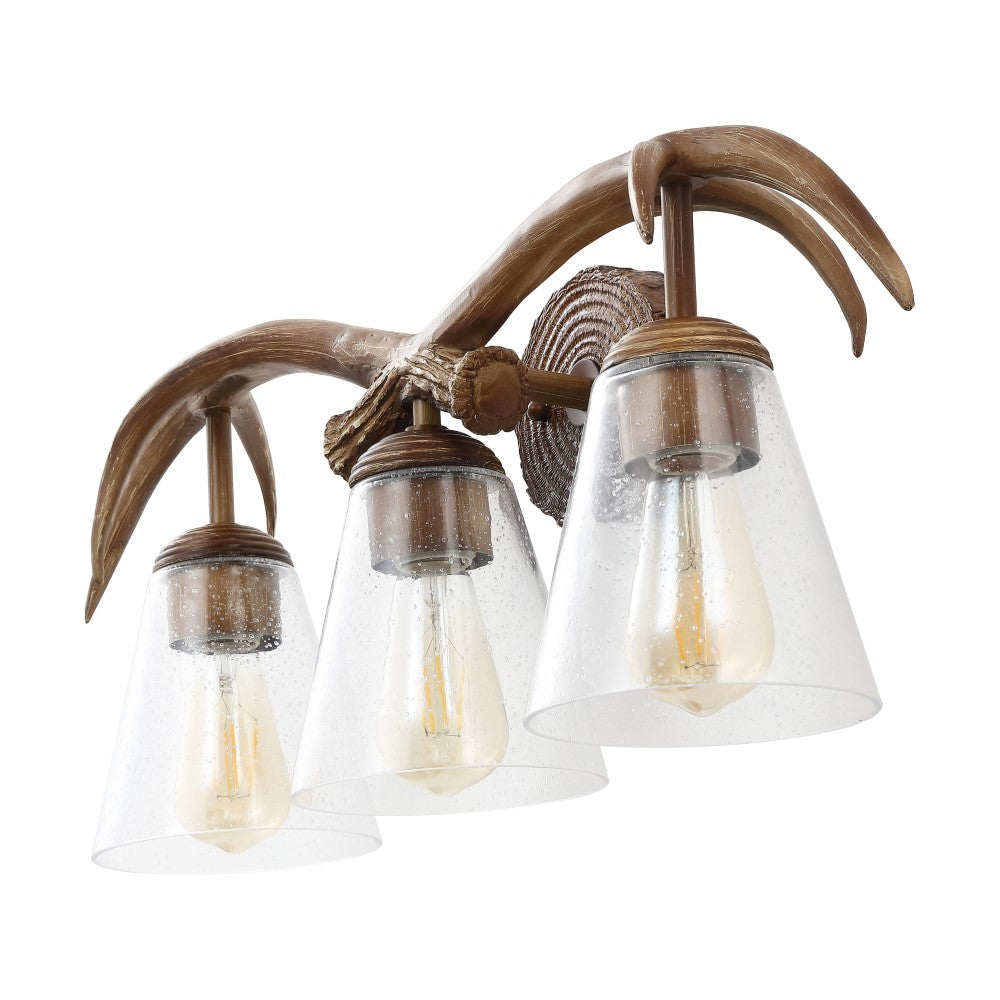 allen 25.5" 3-Light Southwestern Bohemian Resin/Seeded Glass Faux Antler LED Vanity Light