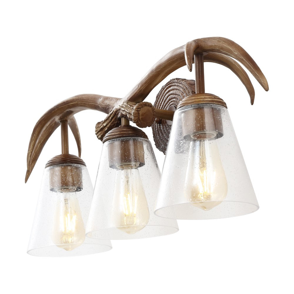 allen 25.5" 3-Light Southwestern Bohemian Resin/Seeded Glass Faux Antler LED Vanity Light