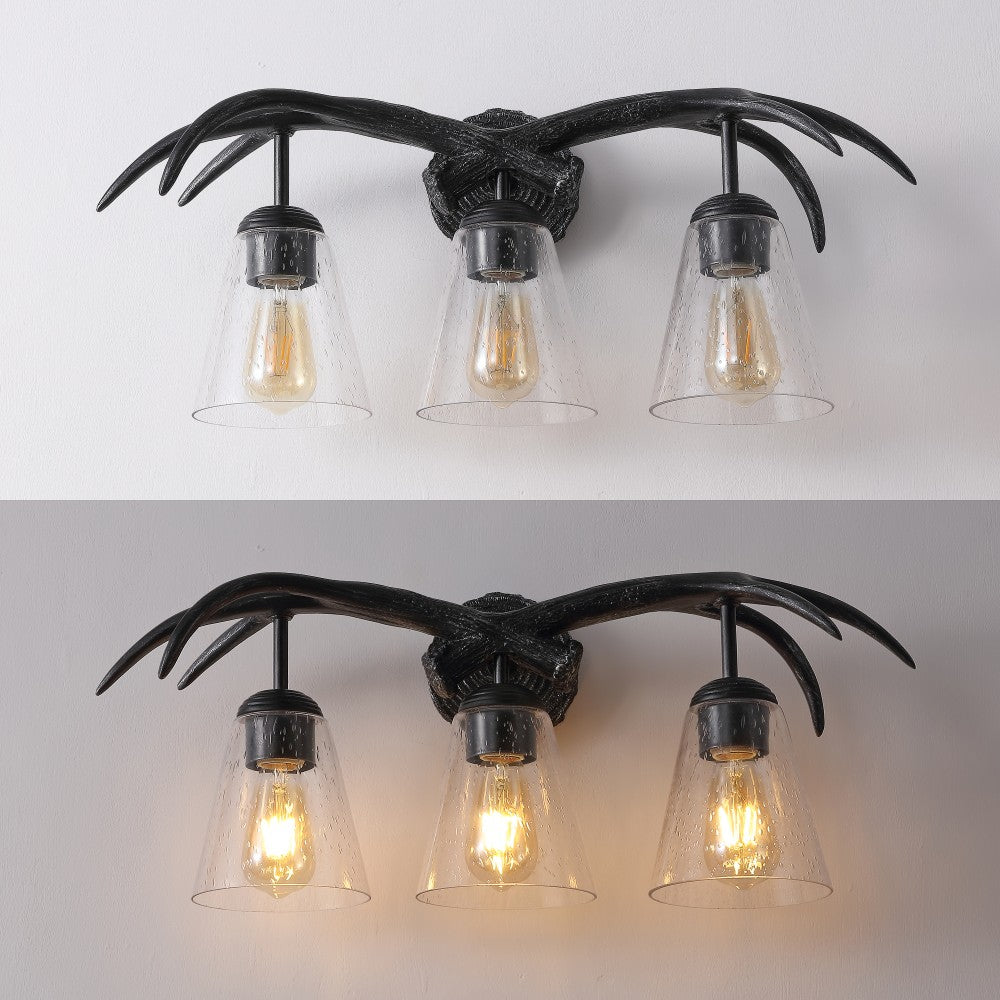 allen 25.5" 3-Light Southwestern Bohemian Resin/Seeded Glass Faux Antler LED Vanity Light