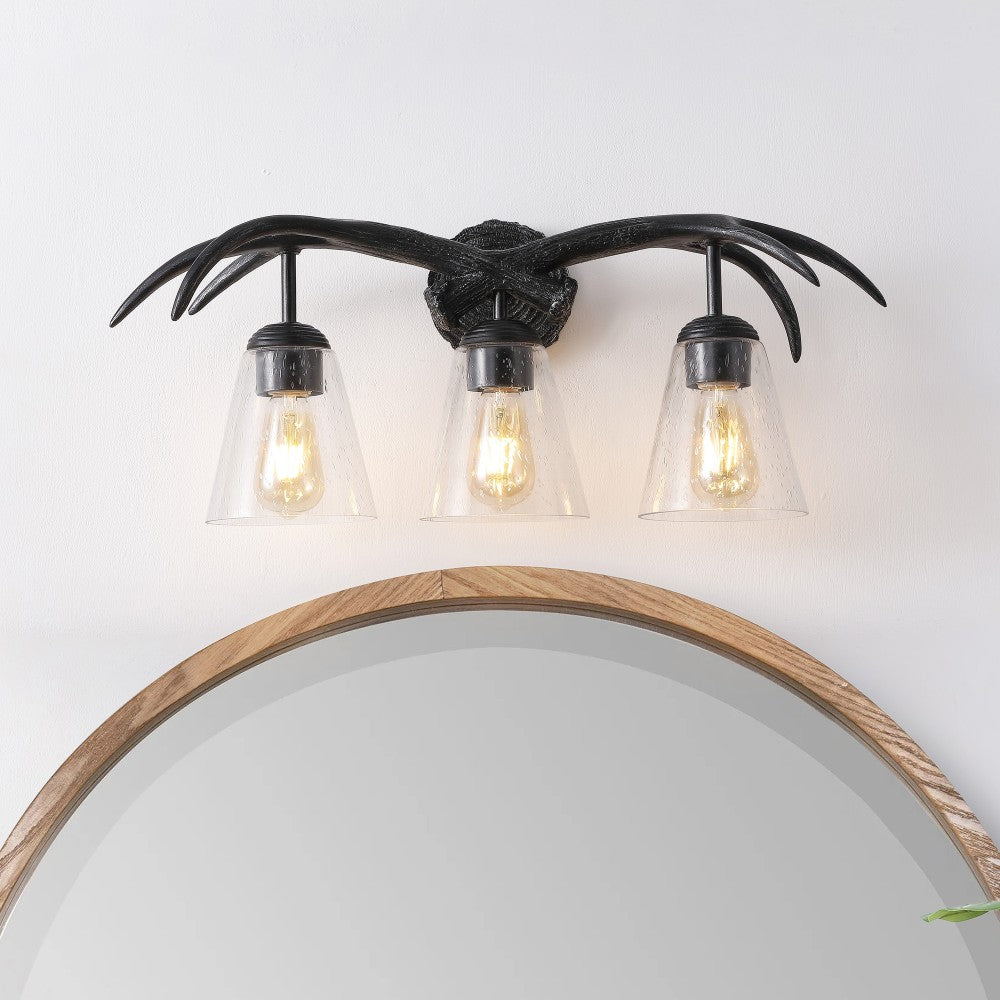allen 25.5" 3-Light Southwestern Bohemian Resin/Seeded Glass Faux Antler LED Vanity Light
