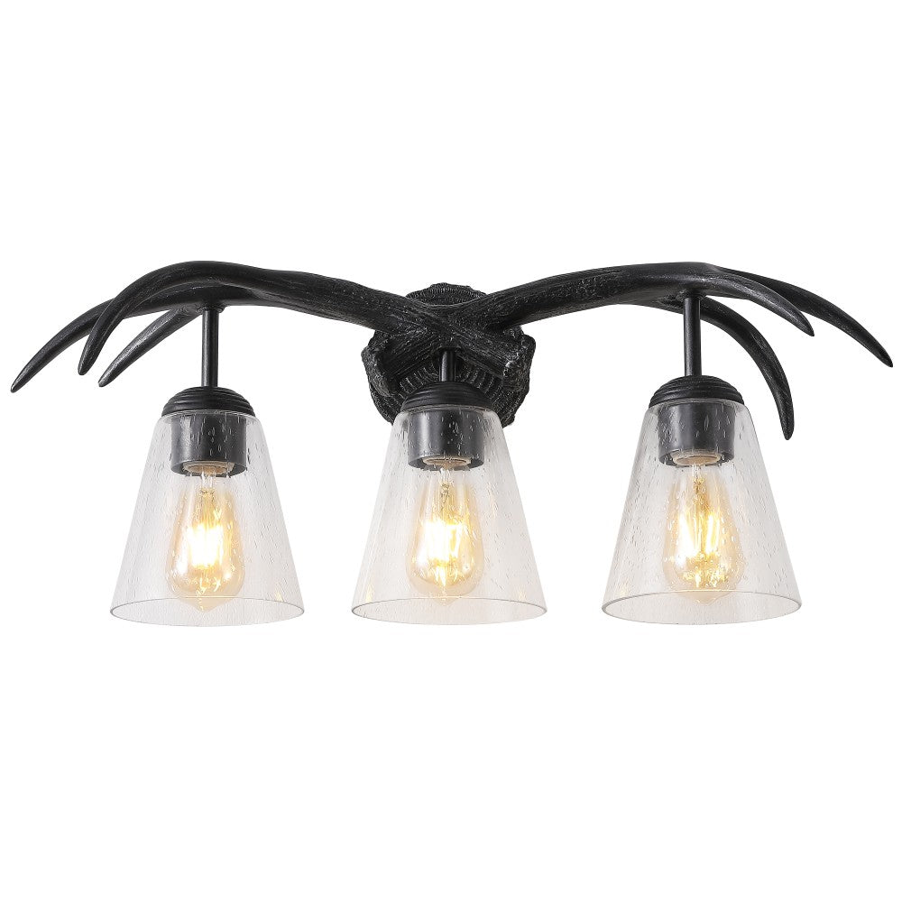 allen 25.5" 3-Light Southwestern Bohemian Resin/Seeded Glass Faux Antler LED Vanity Light