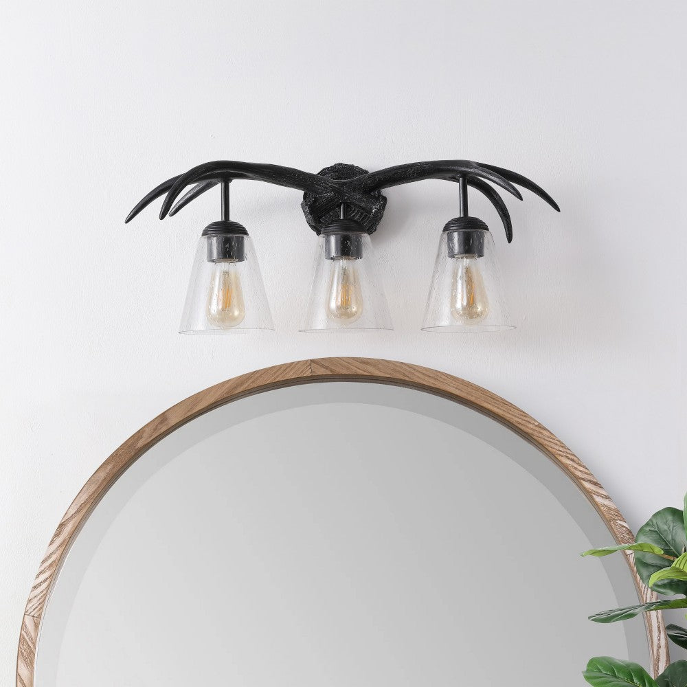 allen 25.5" 3-Light Southwestern Bohemian Resin/Seeded Glass Faux Antler LED Vanity Light