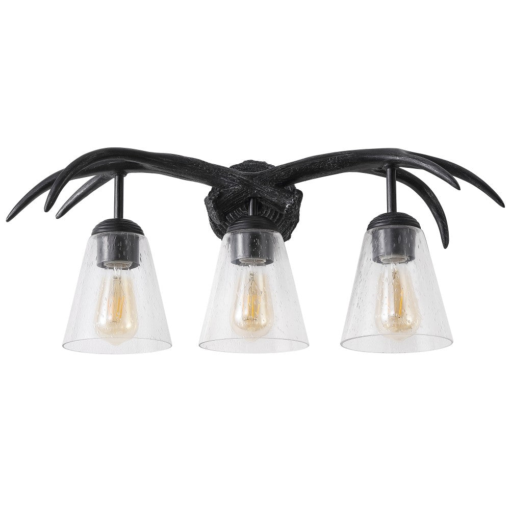 allen 25.5" 3-Light Southwestern Bohemian Resin/Seeded Glass Faux Antler LED Vanity Light