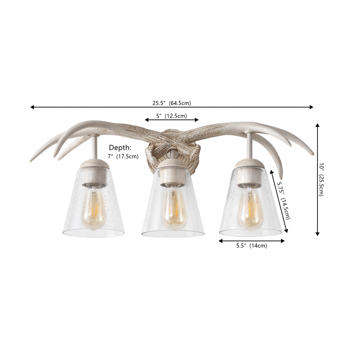 allen 25.5" 3-Light Southwestern Bohemian Resin/Seeded Glass Faux Antler LED Vanity Light
