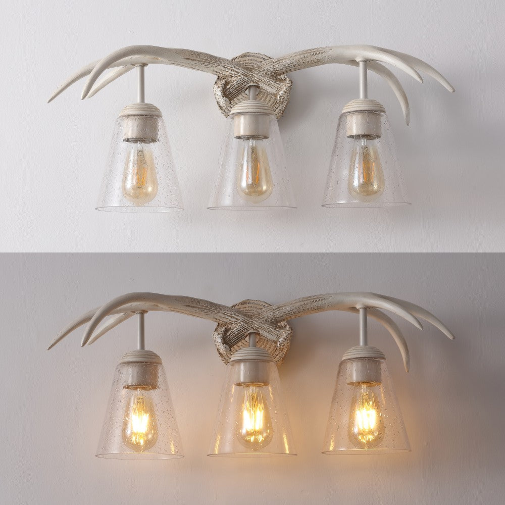 allen 25.5" 3-Light Southwestern Bohemian Resin/Seeded Glass Faux Antler LED Vanity Light