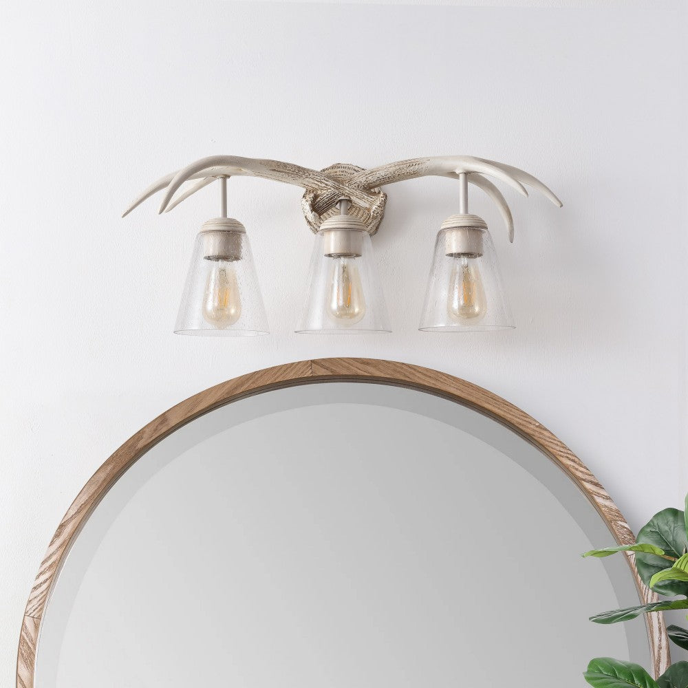 allen 25.5" 3-Light Southwestern Bohemian Resin/Seeded Glass Faux Antler LED Vanity Light