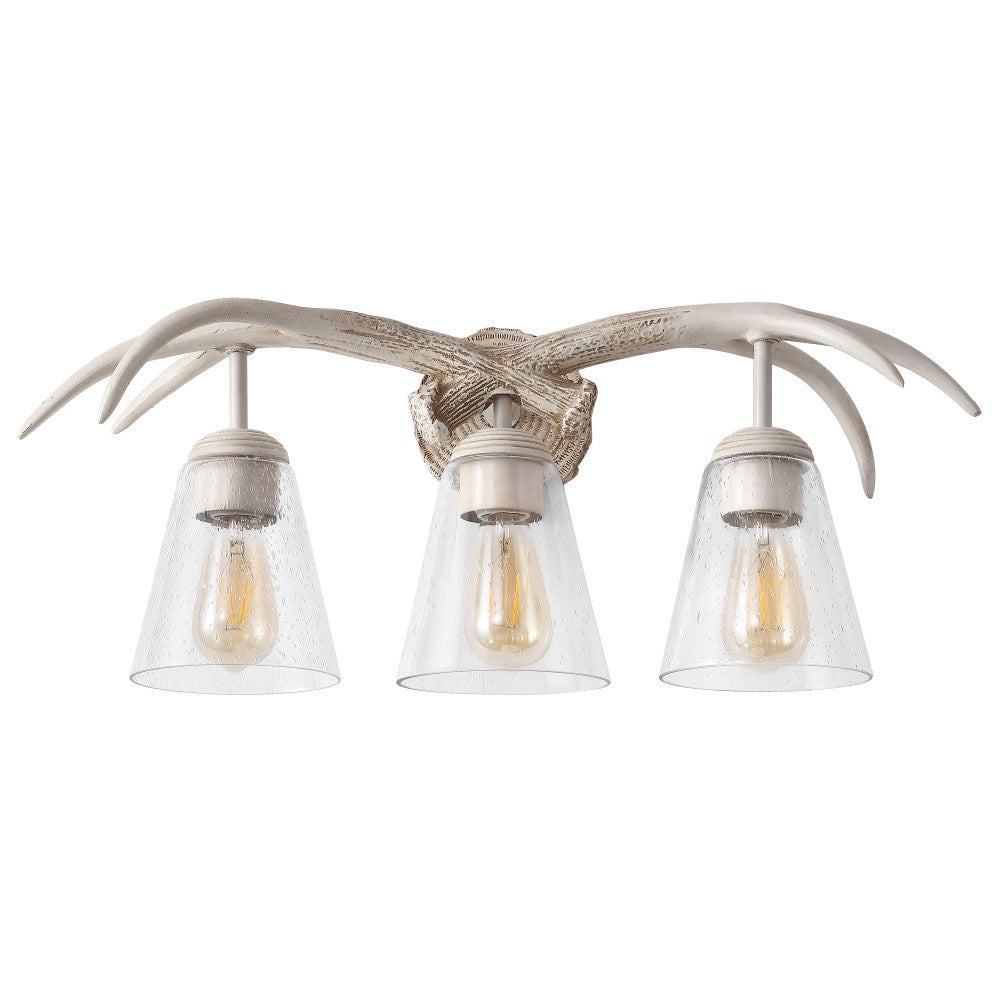 allen 25.5" 3-Light Southwestern Bohemian Resin/Seeded Glass Faux Antler LED Vanity Light