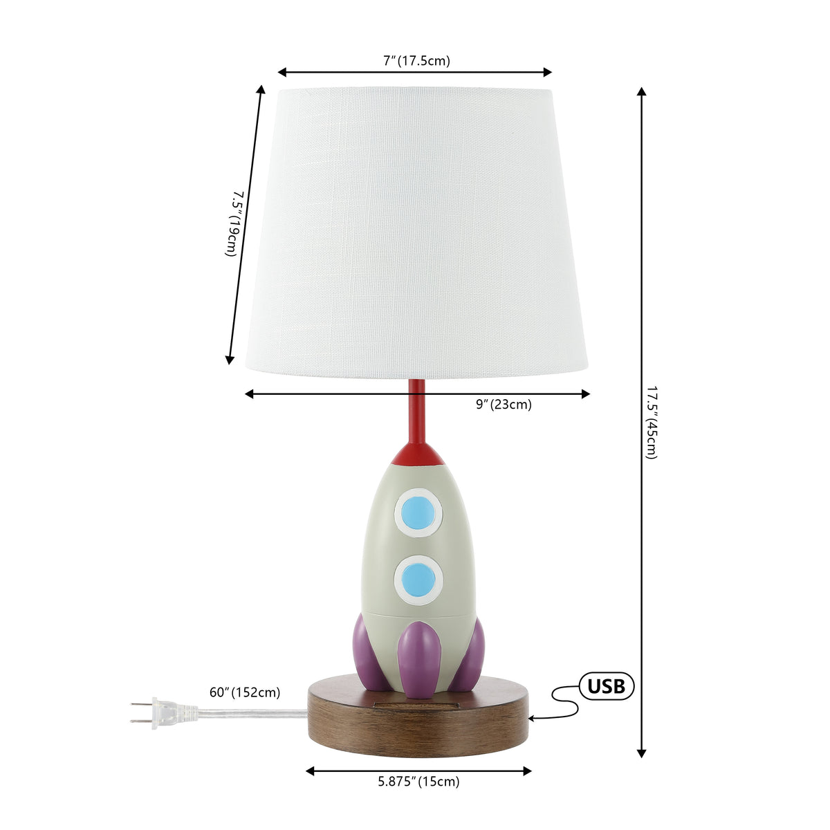 Hamilton 17.5" Coastal Style Iron/Resin Rocket LED Kids' Table Lamp with Phone Stand and USB Charging Port