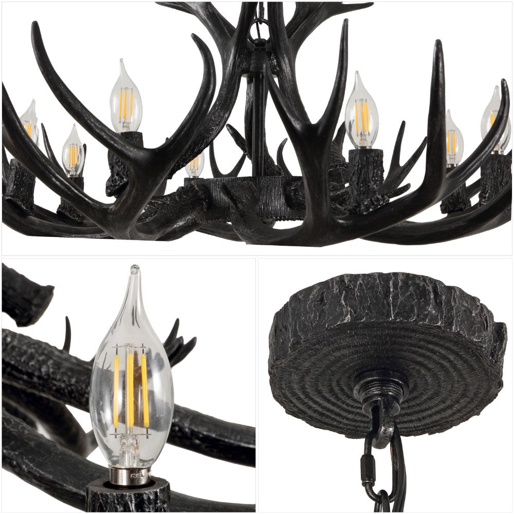 Azure Rustic Farmhouse Adjustable Resin Antler LED Chandelier