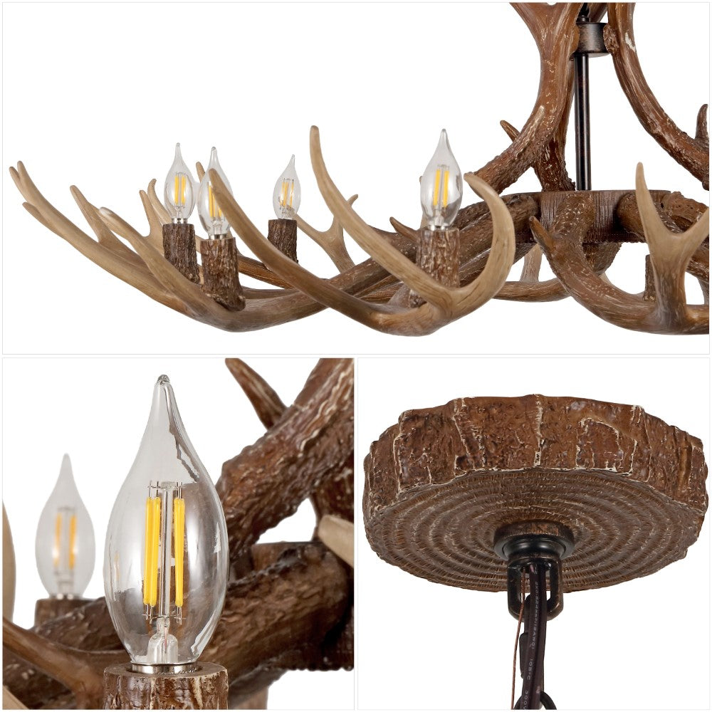 Azure Rustic Farmhouse Adjustable Resin Antler LED Chandelier