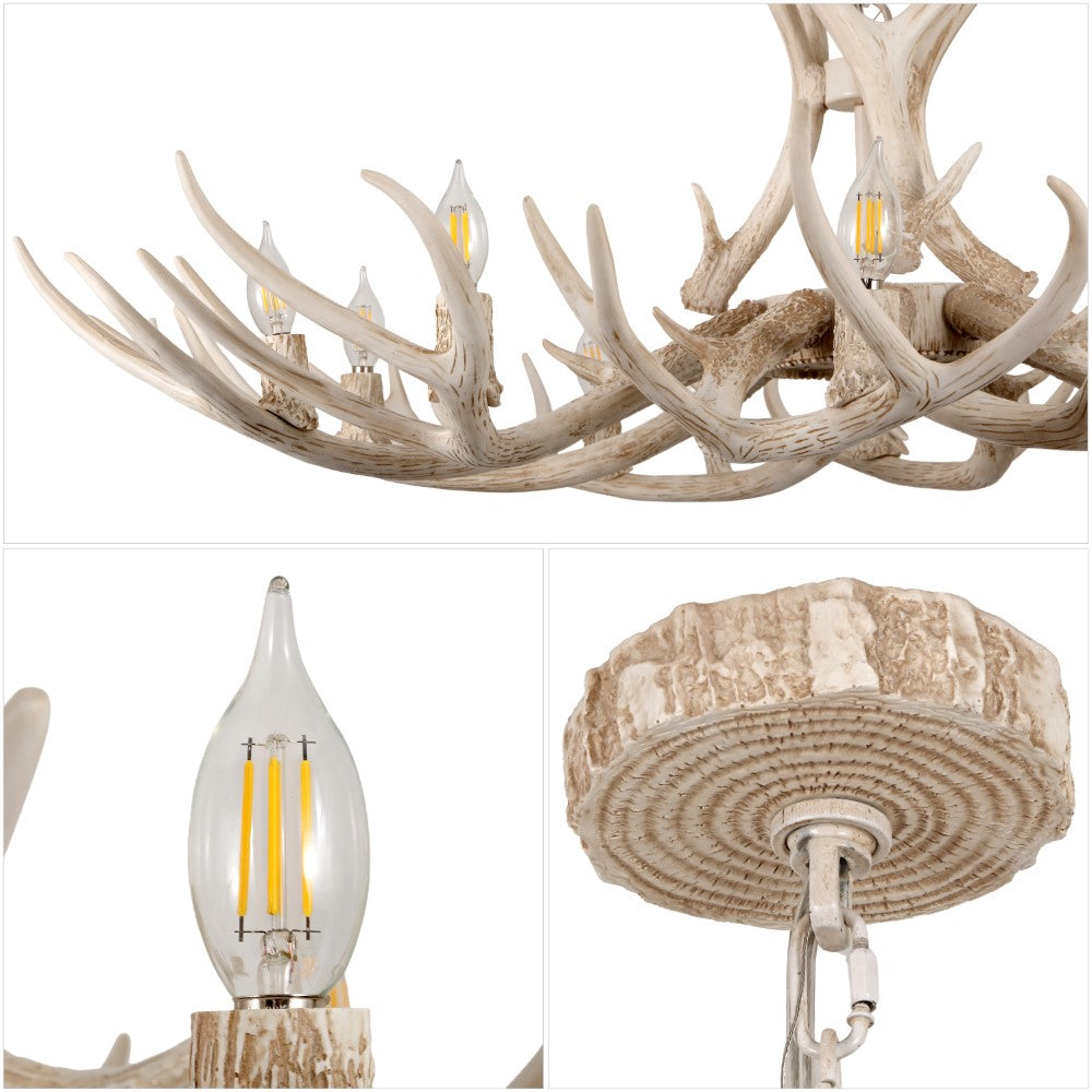 Azure Rustic Farmhouse Adjustable Resin Antler LED Chandelier