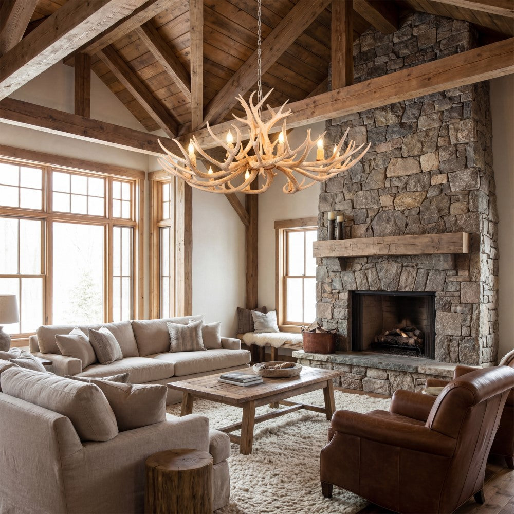 Azure Rustic Farmhouse Adjustable Resin Antler LED Chandelier