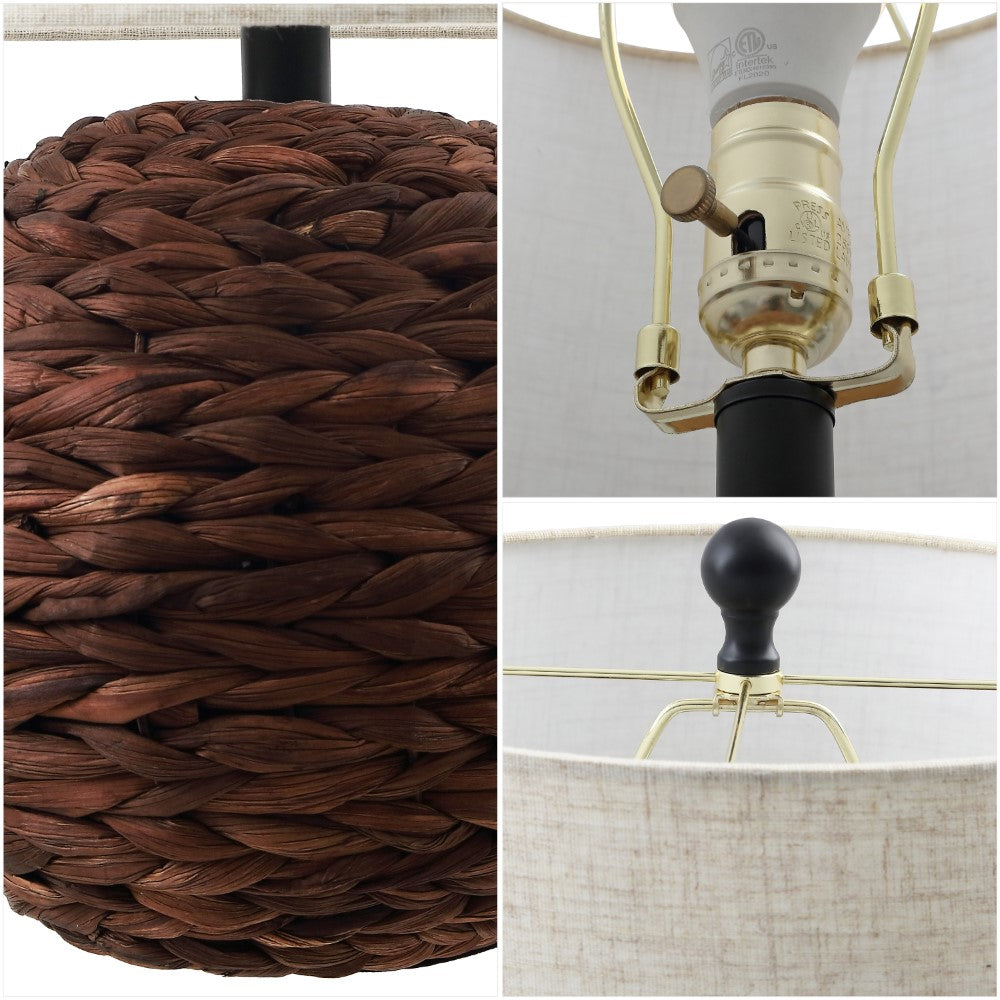 Eclipse 21.5" Modern Coastal Woven Rattan Globe LED Table Lamp