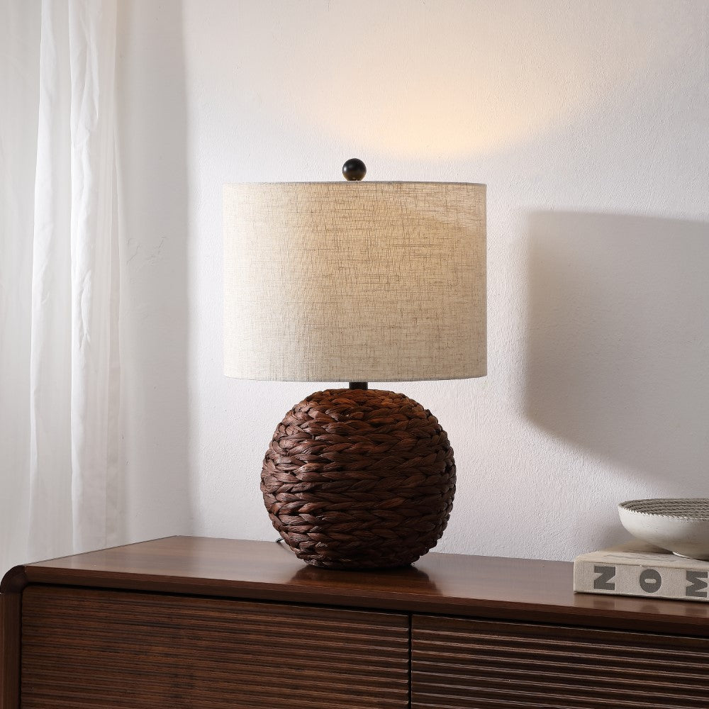 Eclipse 21.5" Modern Coastal Woven Rattan Globe LED Table Lamp