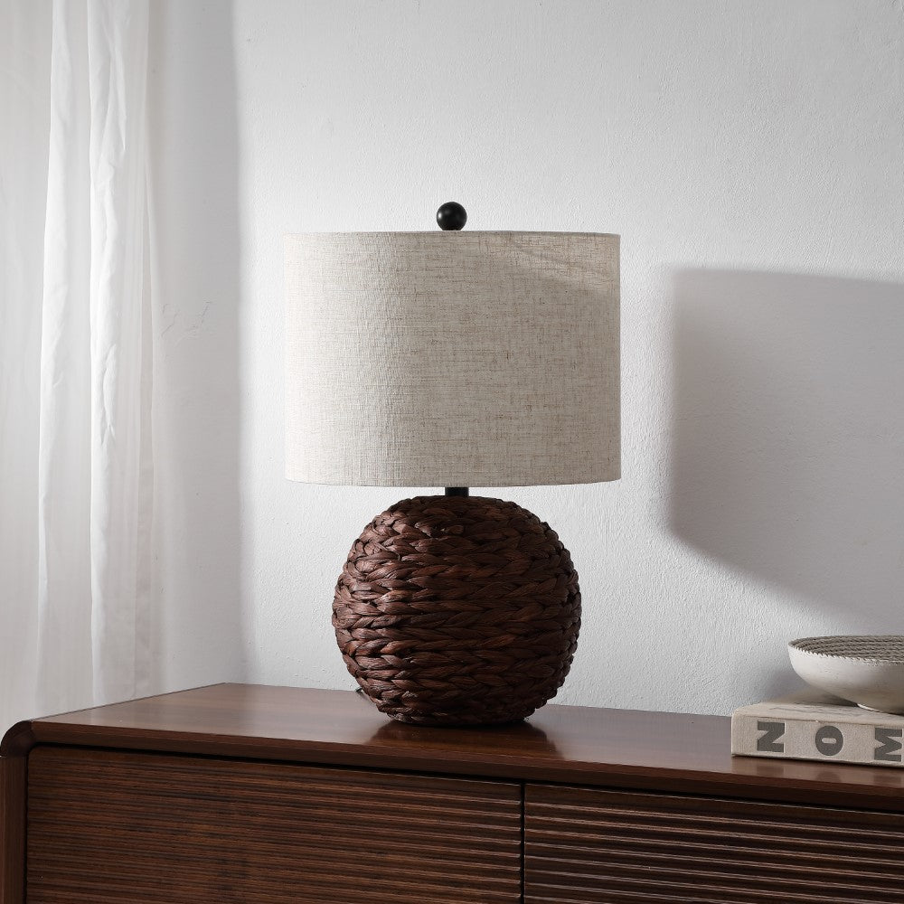 Eclipse 21.5" Modern Coastal Woven Rattan Globe LED Table Lamp