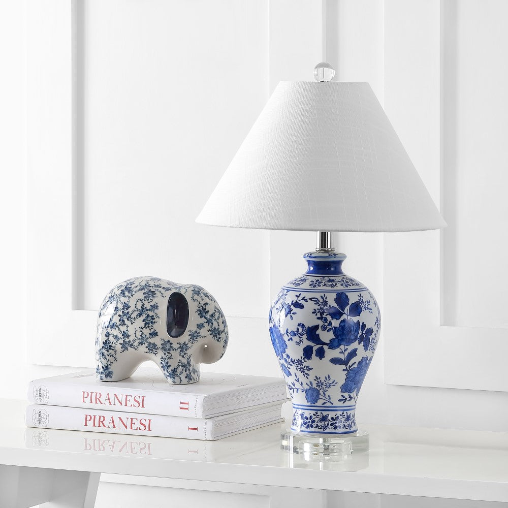 Lewis 21.5" Ceramic/Crystal Chinoiserie Floral LED Table Lamp