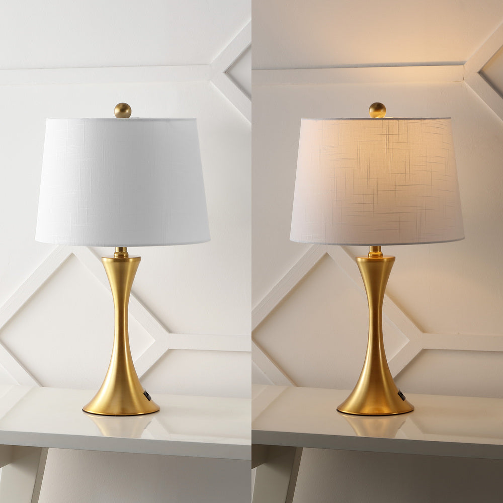 Possini 22.75" Modern Glam Iron Hourglass LED Table Lamp with USB Charging Port Set 2