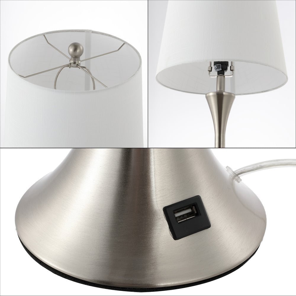 Possini 22.75" Modern Glam Iron Hourglass LED Table Lamp with USB Charging Port Set 2