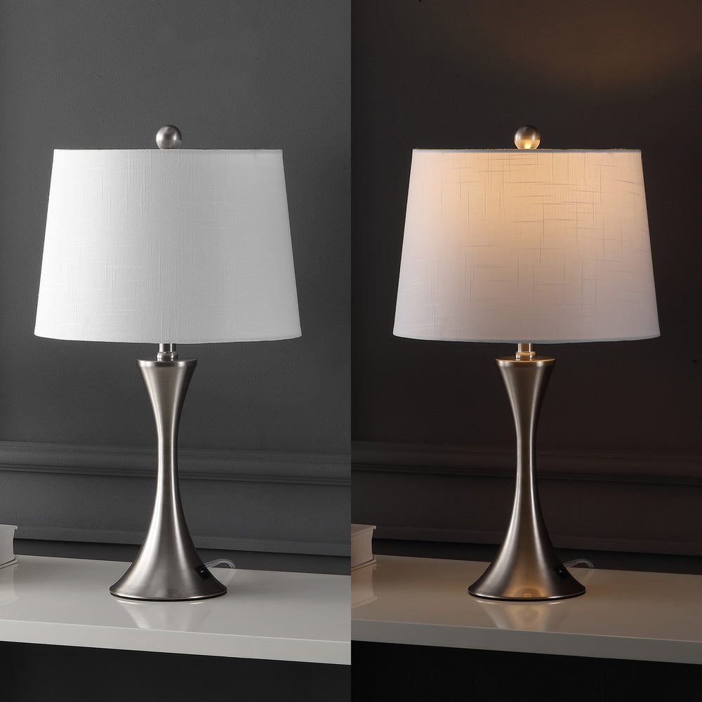 Possini 22.75" Modern Glam Iron Hourglass LED Table Lamp with USB Charging Port Set 2