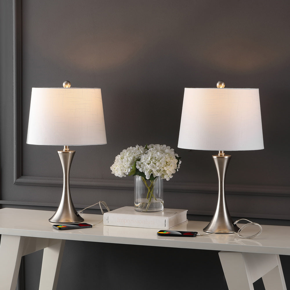 Possini 22.75" Modern Glam Iron Hourglass LED Table Lamp with USB Charging Port Set 2
